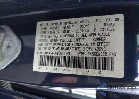 2009 Honda Accord 2.4 Lx z USA, uszkodzony, nr VIN JHMCP26309C014741
